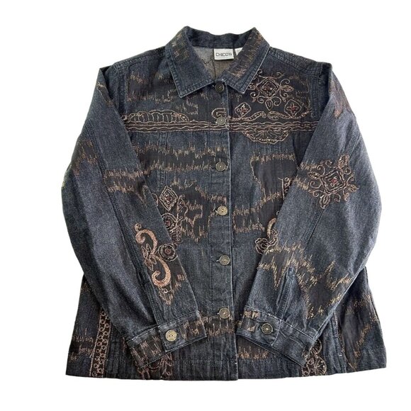 Chico's Embroidered Denim Button-Up Jacket size 1 - Picture 1 of 14